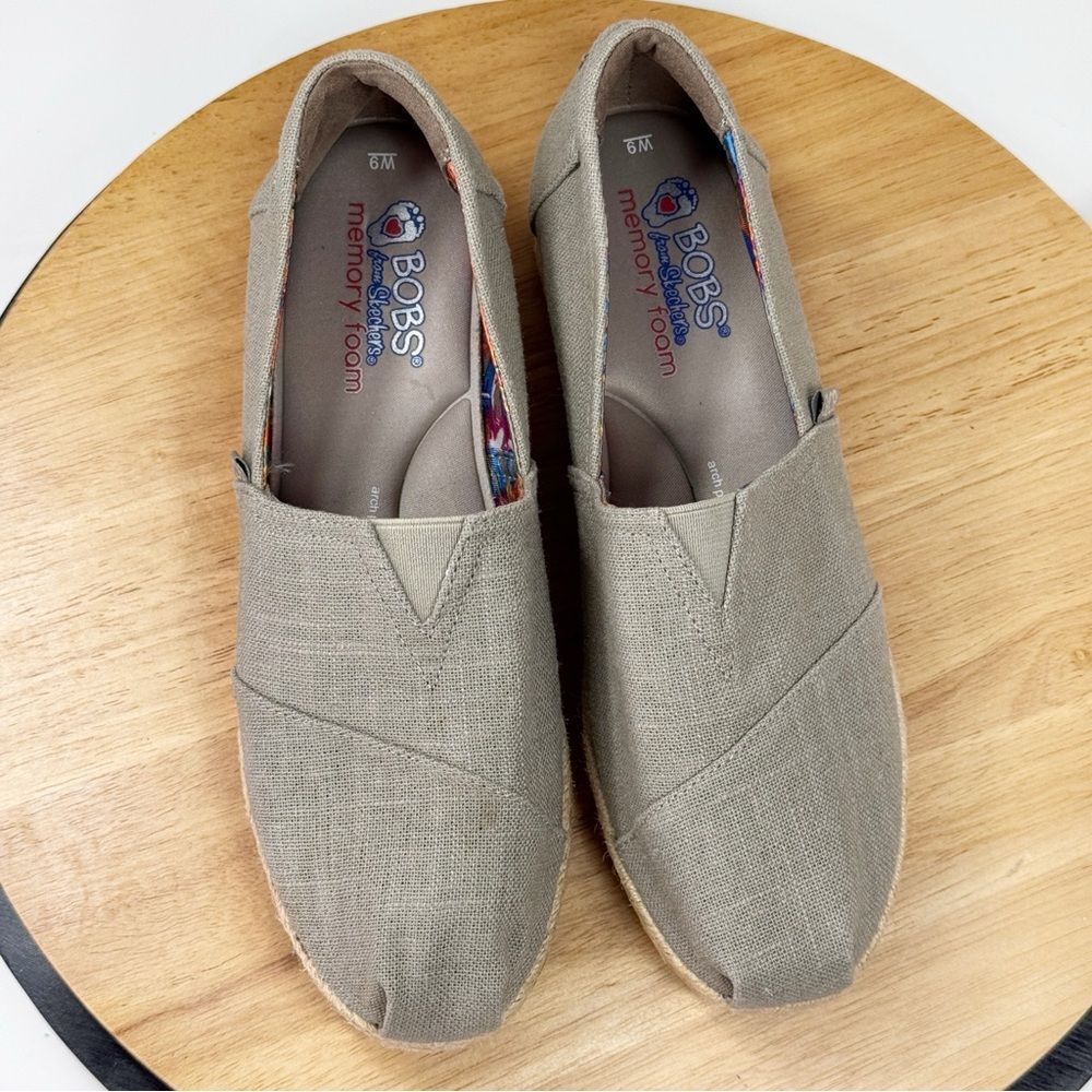 Bobs by Skechers Highlights High Jinx Canvas Wedge Espadrille Shoes Tan 9 - Picture 11 of 11